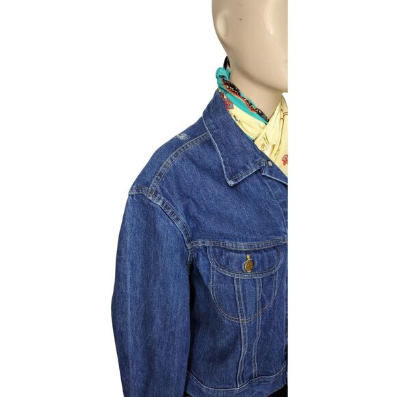 Vintage 80s Lee Artsy Denim Hand Painted Cockatoo Flowers Trucker Jean Jacket - Picture 8 of 10